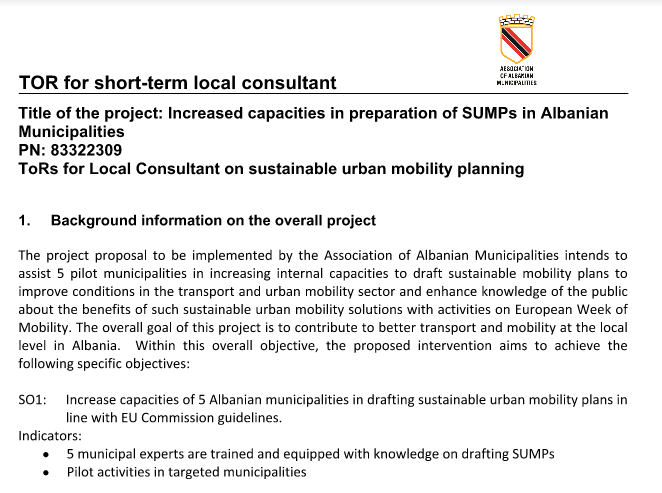 ToRs for Local Consultant on sustainable urban mobility planning