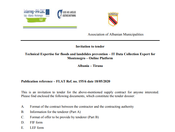 Technical Expertise for floods and landslides prevention – IT Data Collection Expert for Montenegro – Online Platform