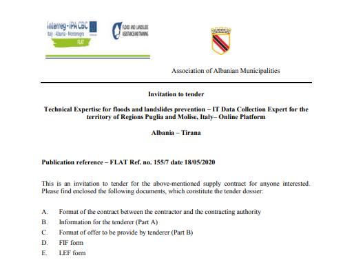 Technical Expertise for floods and landslides prevention – IT Data Collection Expert for Italy – Online Platform