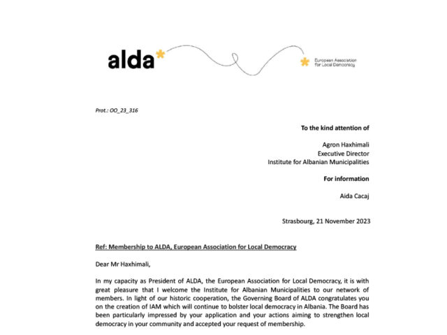 Membership to ALDA, European Association for Local Democracy